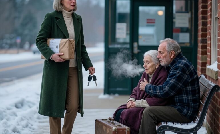 W Wigilię owdowiała matka zauważyła starszą parę marznącą na ławce na dworcu autobusowym, ściskającą dwie zniszczone walizki i czekającą na syna, który obiecał: „Zajmę się wszystkim”. Zabrała ich do domu na jeden ciepły posiłek, jedną bezpieczną noc i jedne prawdziwe święta – nie wyobrażając sobie, że kilka dni później mężczyzna, który ich porzucił, pojawi się w jej drzwiach, domagając się: „Jestem tu dla moich rodziców”.