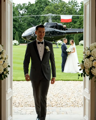 Podczas ceremonii zaręczyn kuzyna moi rodzice śmiali się z mojego „wyimaginowanego przyszłego męża” na samym środku eleganckiej sali weselnej. Milczałam, aż na trawniku rozległ się dźwięk helikoptera. Zszedł z krzesła, wręczył prezenty i nazwał mnie swoją żoną. Wszyscy odwrócili się w jego stronę. A moi rodzice byli oszołomieni.